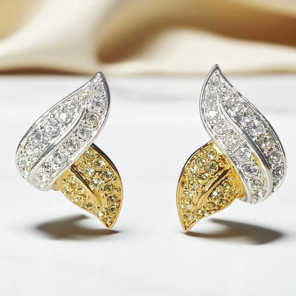 NAPIER Vintage Gold Silver Crystal Clip-on Earrings